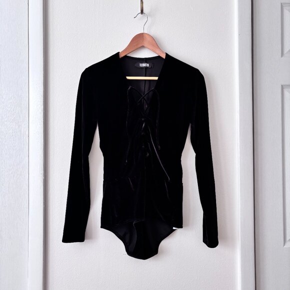 Reformation Avalon Velvet Lace-Up Bodysuit - Picture 4 of 9